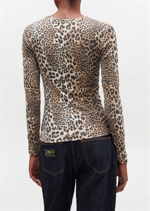 Soft cotton rib leo long sleeve bluse Leopard A1050180 Ganni 